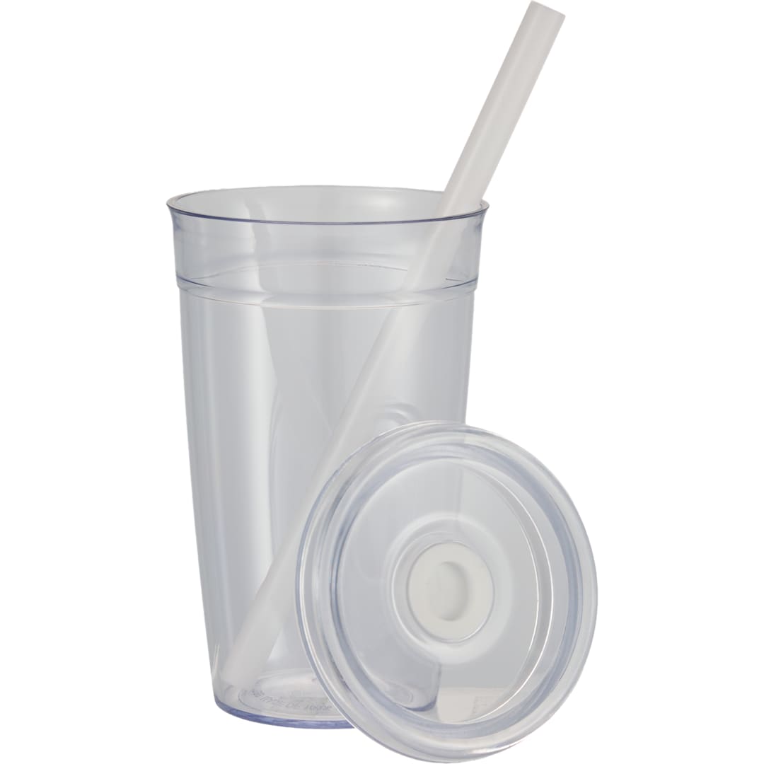 Anna Recycled Acrylic Tumbler w/ Straw 15oz - SM-6560 White