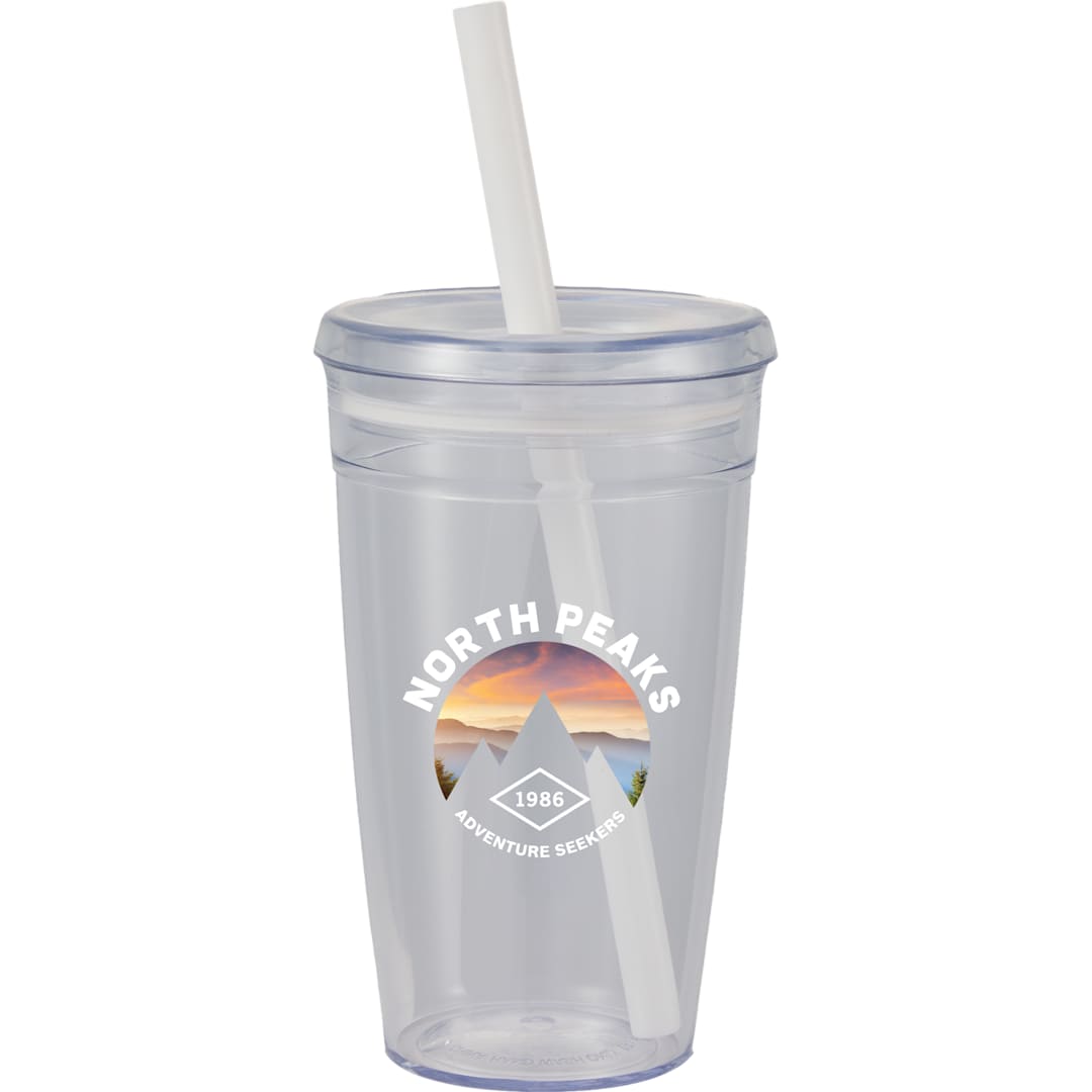 Anna Recycled Acrylic Tumbler w/ Straw 15oz - SM-6560 White
