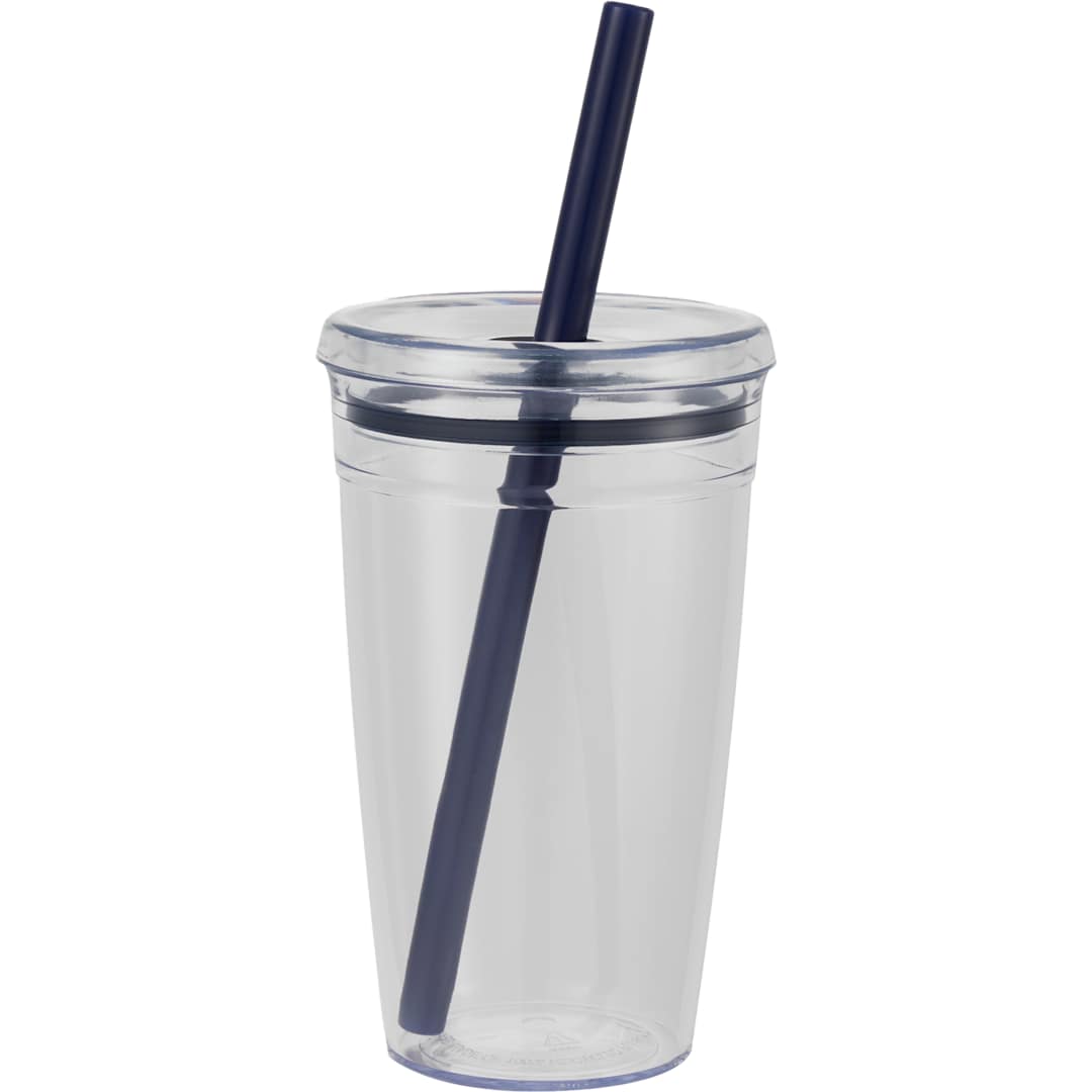 Anna Recycled Acrylic Tumbler w/ Straw 15oz - SM-6560 Blue