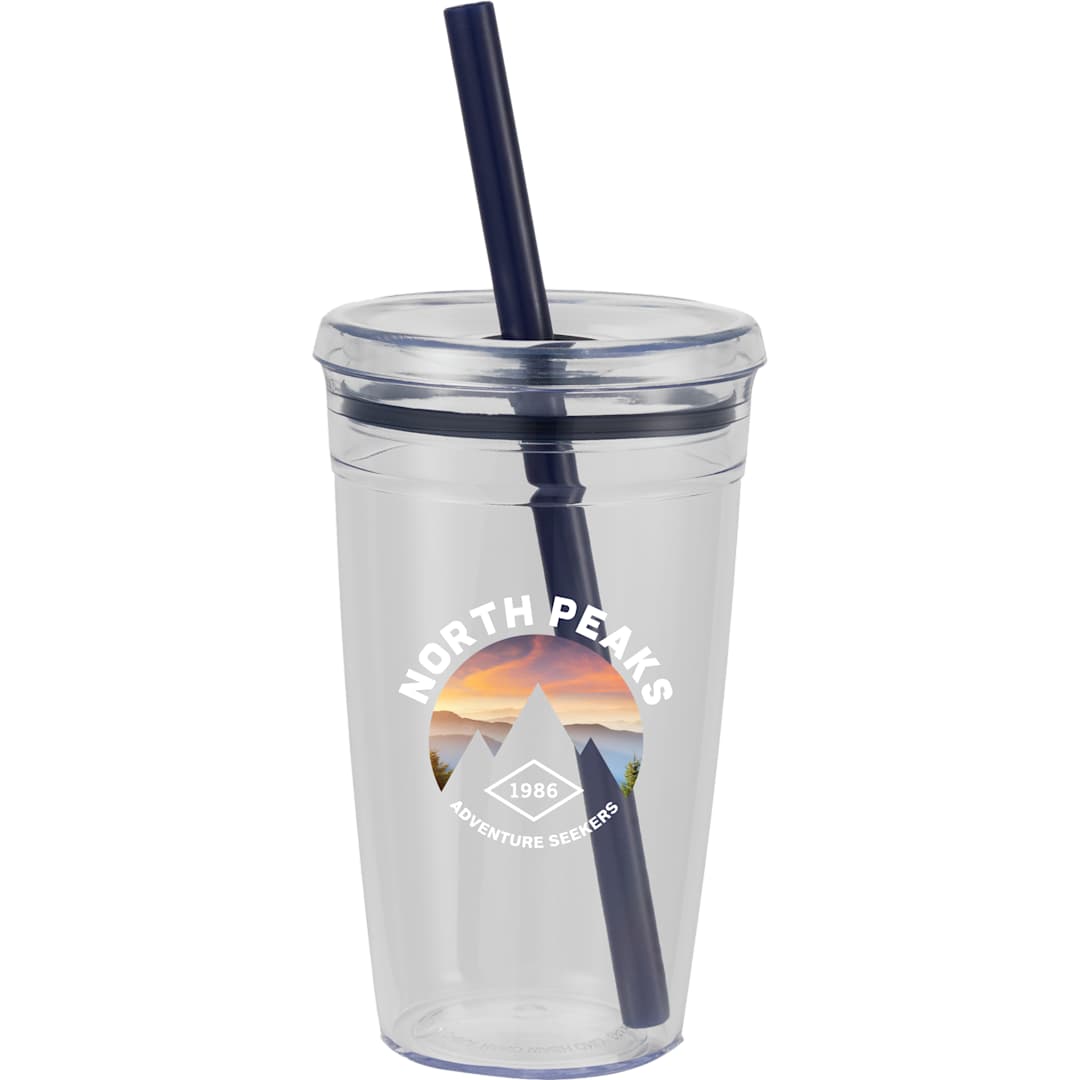 Anna Recycled Acrylic Tumbler w/ Straw 15oz - SM-6560 Blue