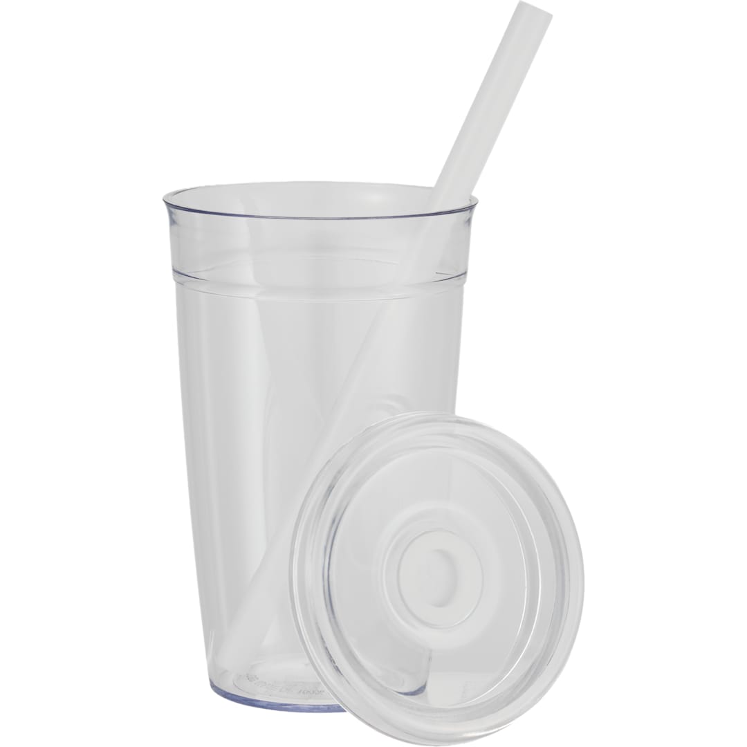 Anna Recycled Acrylic Tumbler w/ Straw 15oz - SM-6560 White
