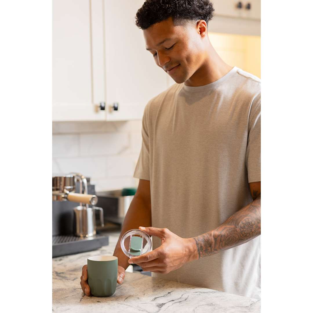 Olla Vacuum Coffee Cup w/ Ceramic Liner &amp; Lid 10oz - 1602-49 Green