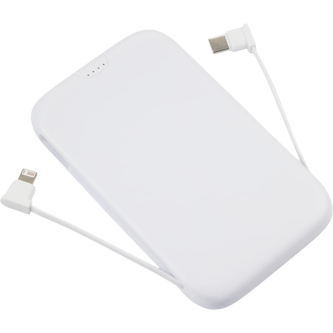 UL Listed 5000 20W Power Bank with Integrated Cabl - 7122-37 White