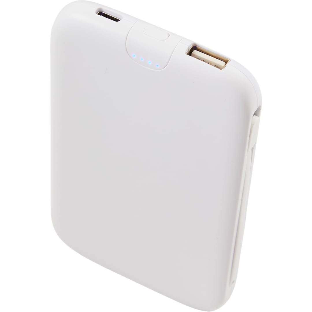 UL Listed 5000 20W Power Bank with Integrated Cabl - 7122-37 White