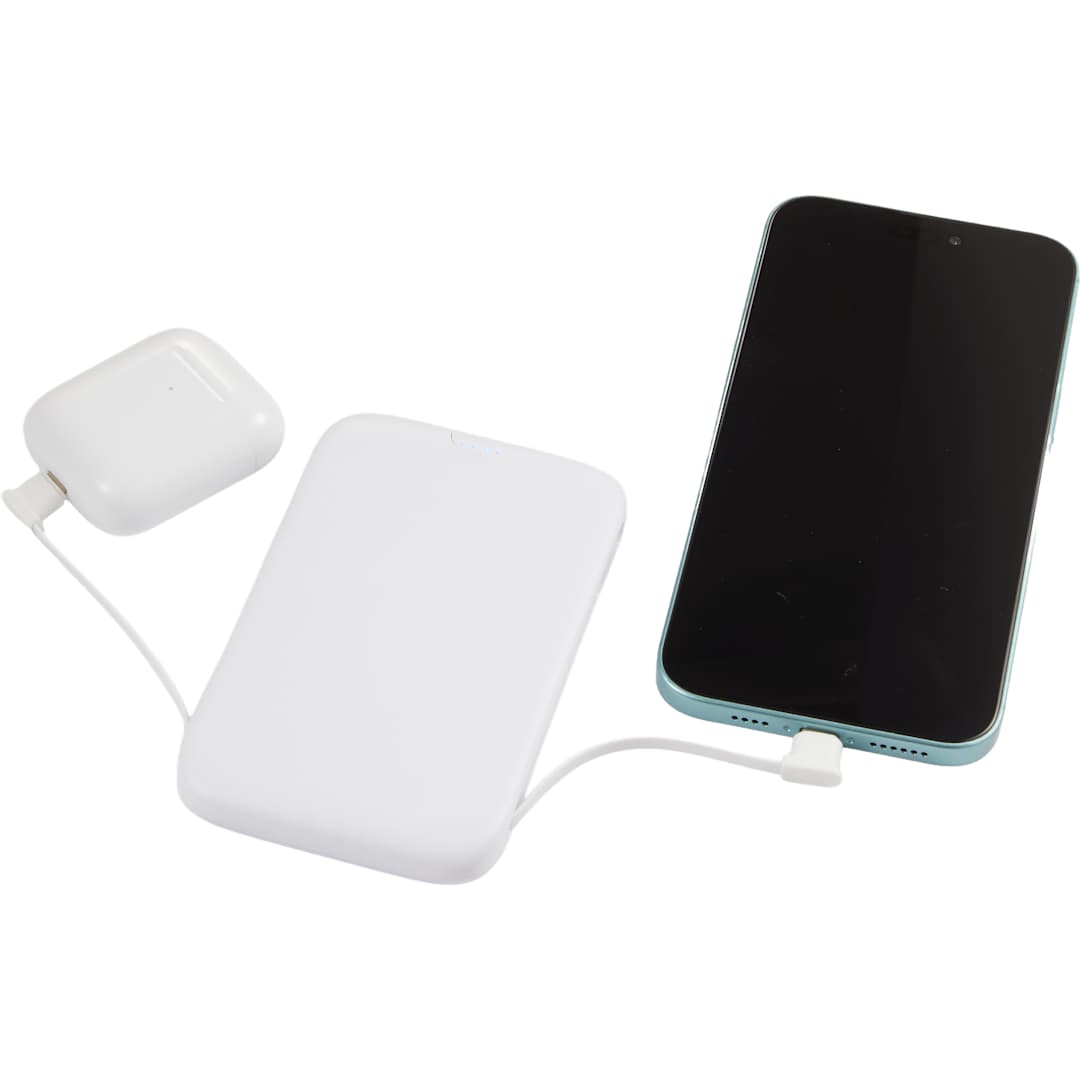 UL Listed 5000 20W Power Bank with Integrated Cabl - 7122-37 White