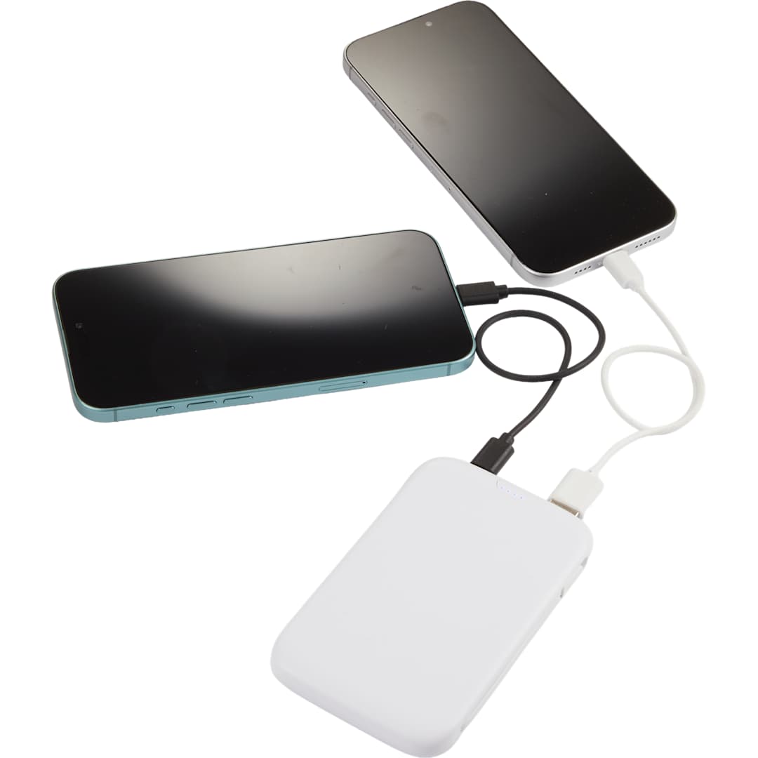 UL Listed 5000 20W Power Bank with Integrated Cabl - 7122-37 White