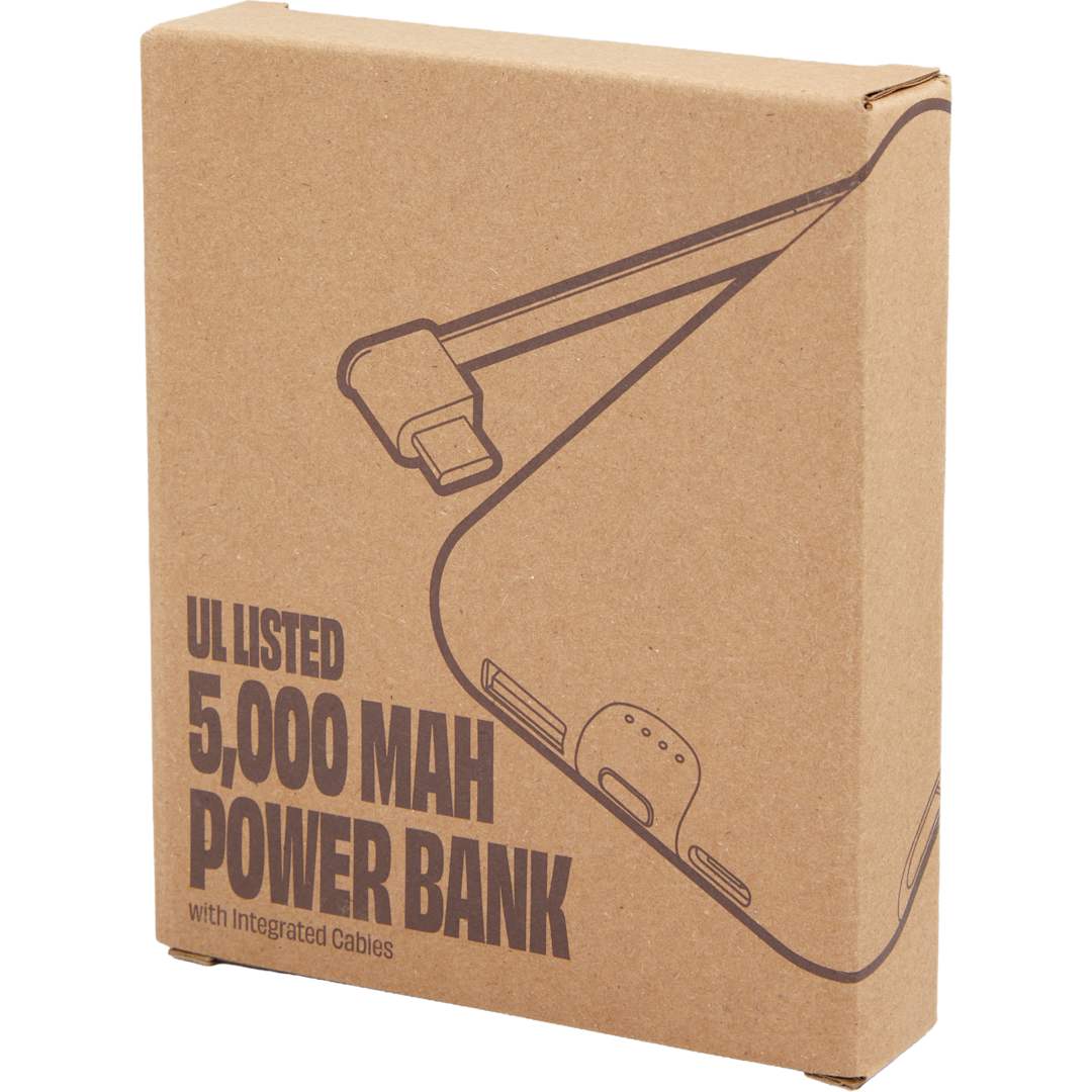 UL Listed 5000 20W Power Bank with Integrated Cabl - 7122-37 White