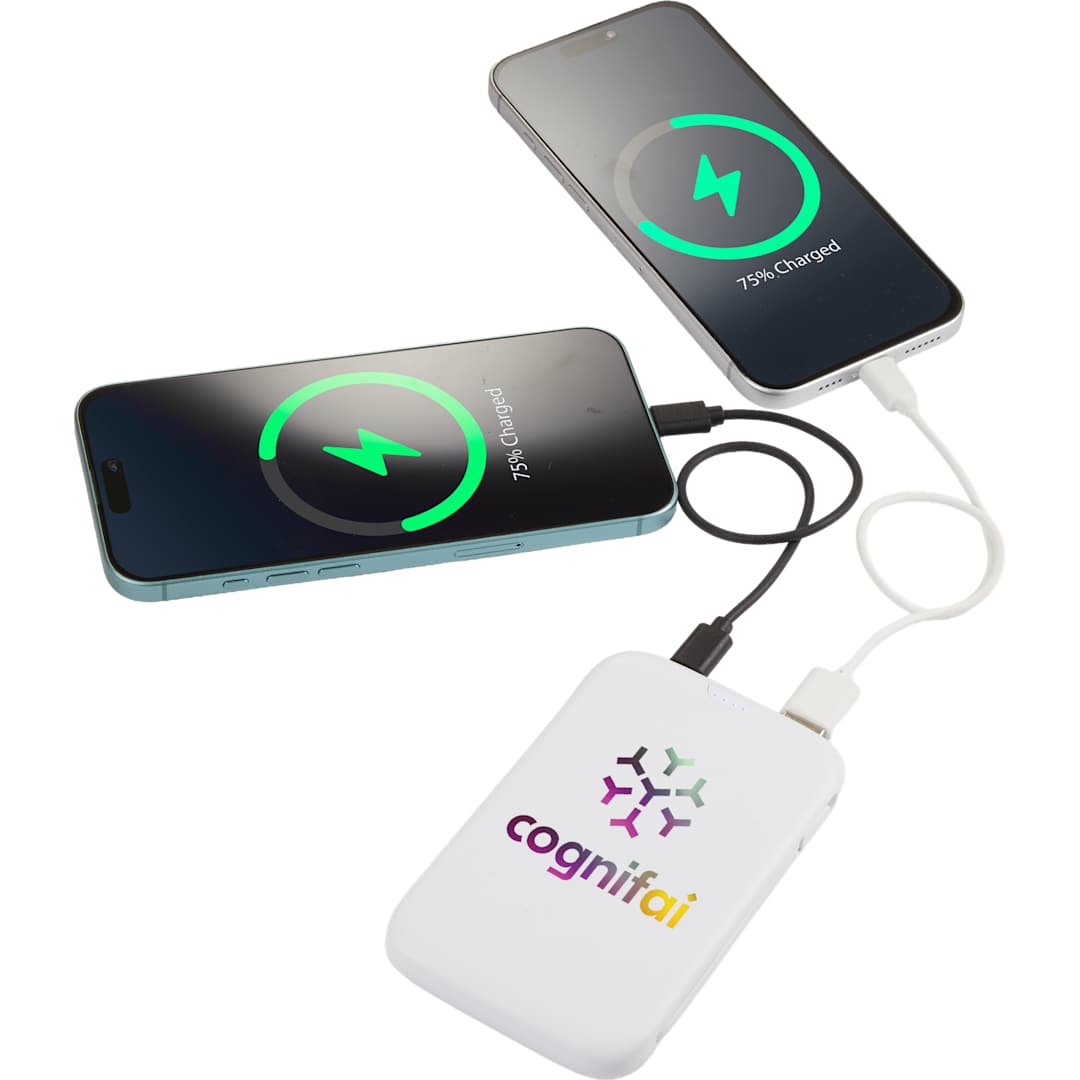 UL Listed 5000 20W Power Bank with Integrated Cabl - 7122-37 White
