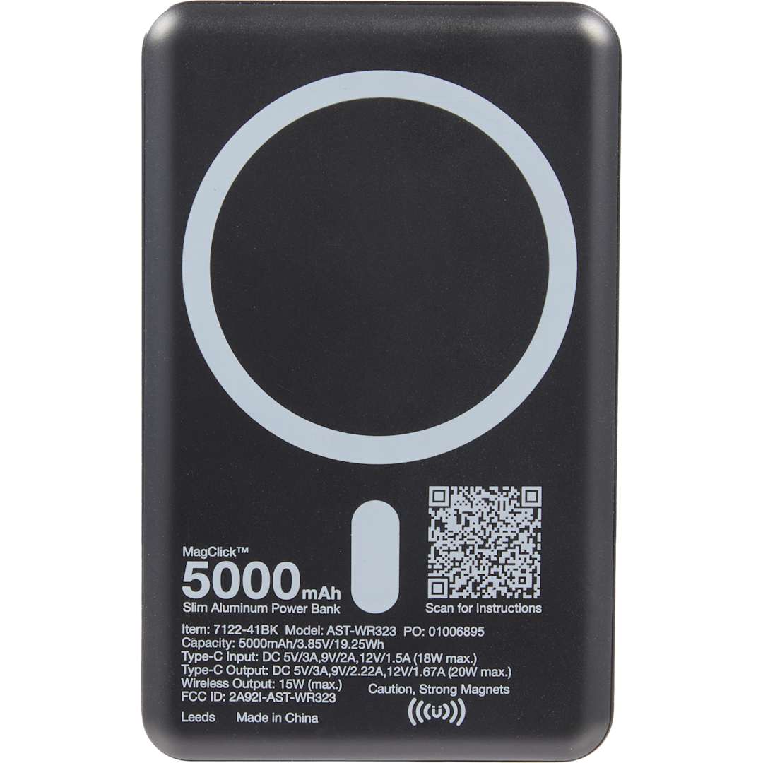 MagClick™ 5,000 mAh Slim Aluminum Power Bank - 7122-41 Black