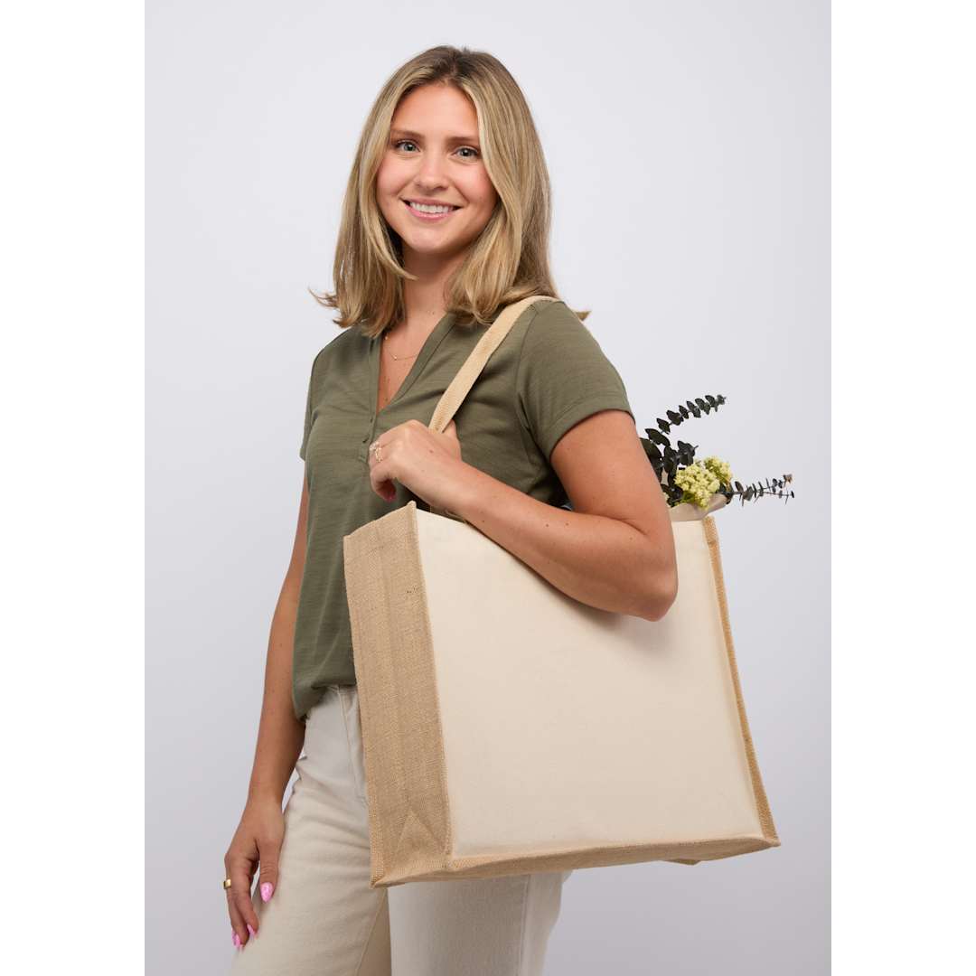 Sol Recycled Cotton &amp; Jute Shopper Tote - 7901-82 Natural