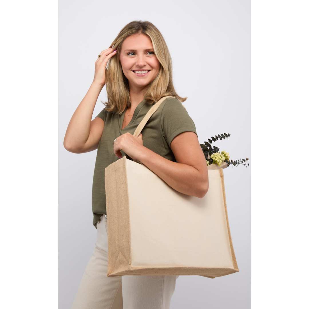 Sol Recycled Cotton &amp; Jute Shopper Tote - 7901-82 Natural