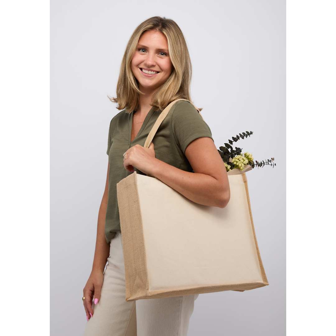 Sol Recycled Cotton &amp; Jute Shopper Tote - 7901-82 Natural