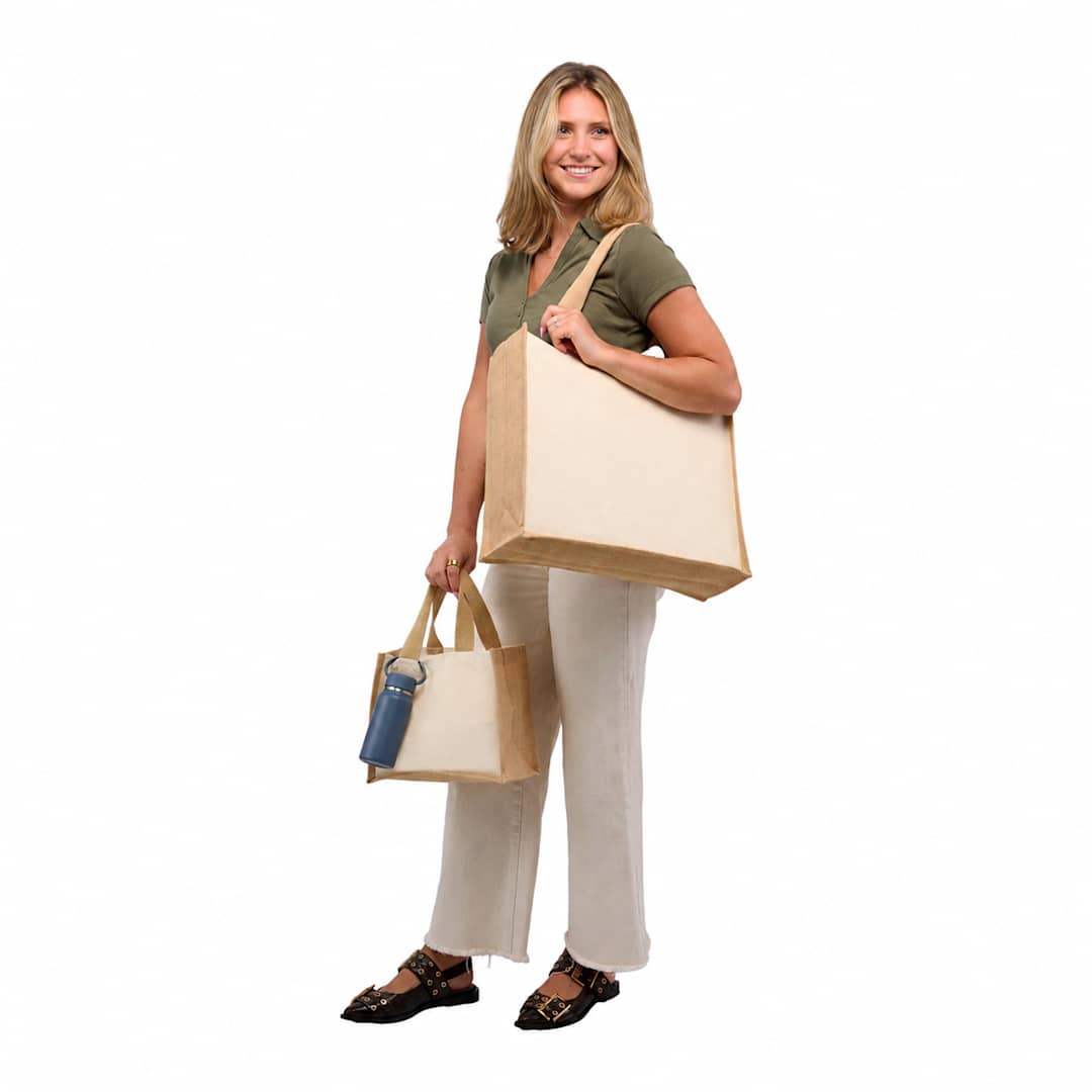 Sol Recycled Cotton &amp; Jute Shopper Tote - 7901-82 Natural