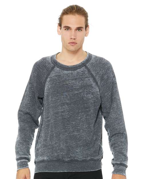 BELLA + CANVAS Unisex Sponge Fleece Raglan Crewneck Sweatshirt - 3901 Grey Acid Wash