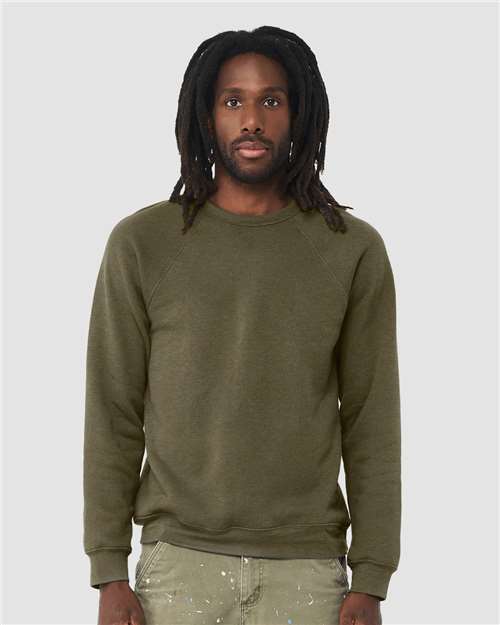 BELLA + CANVAS Unisex Sponge Fleece Raglan Crewneck Sweatshirt - 3901 Heather Olive