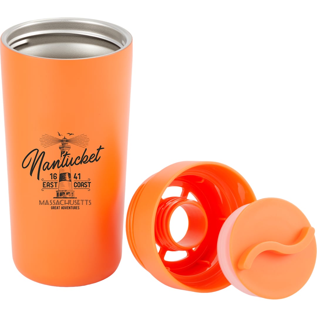 Maddie Recycled SS Vacuum Tumbler w/ 360 Lid 16oz - SM-6564 Orange