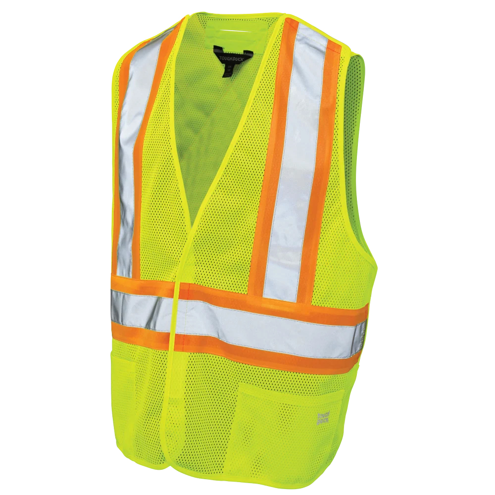 S9i0 - Gilet De Sécurité Détachable À 5 Points En Tissu Maille Fluorescent Green