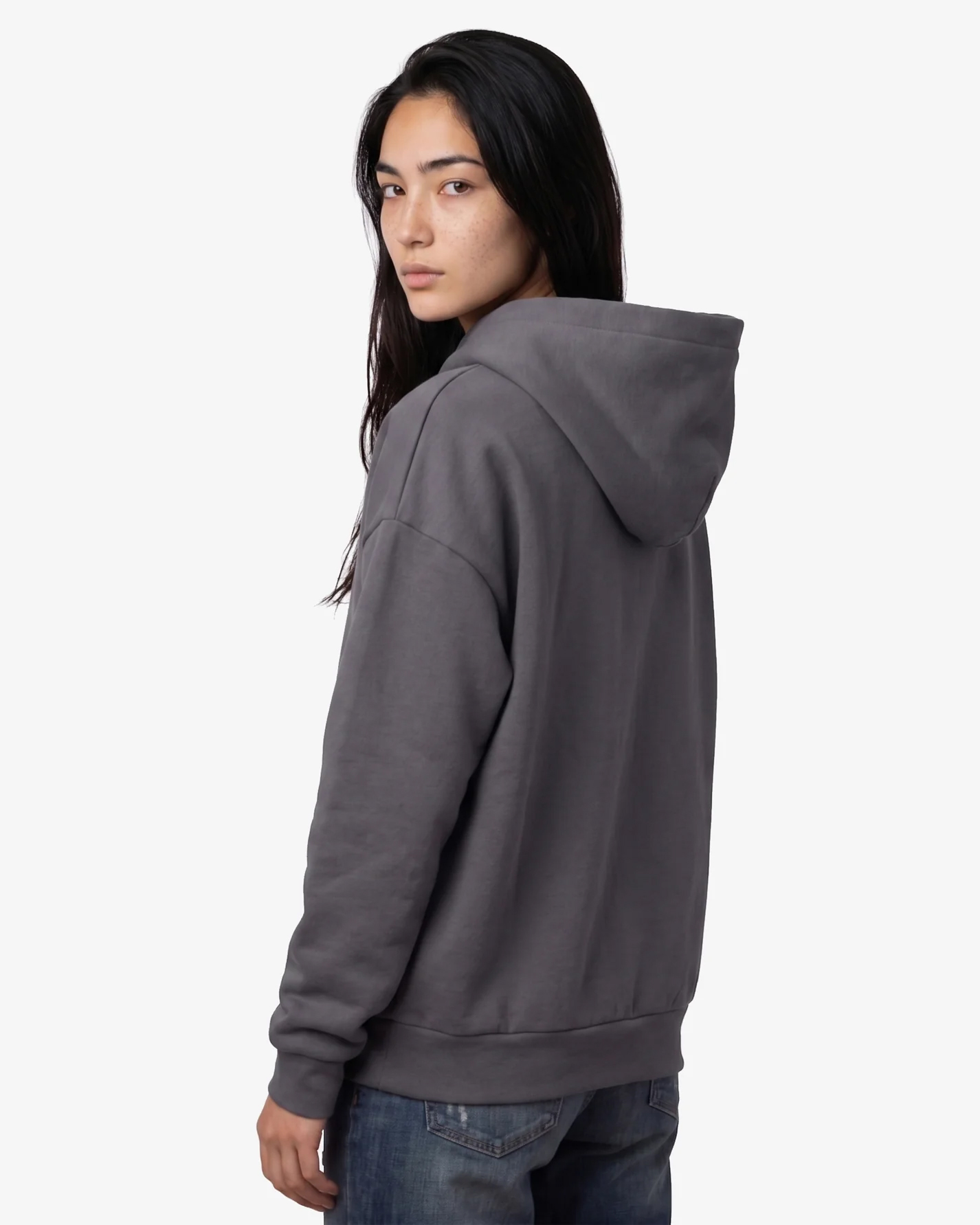 JST17 - Sweat à capuche oversize en coton bio Oil Grey