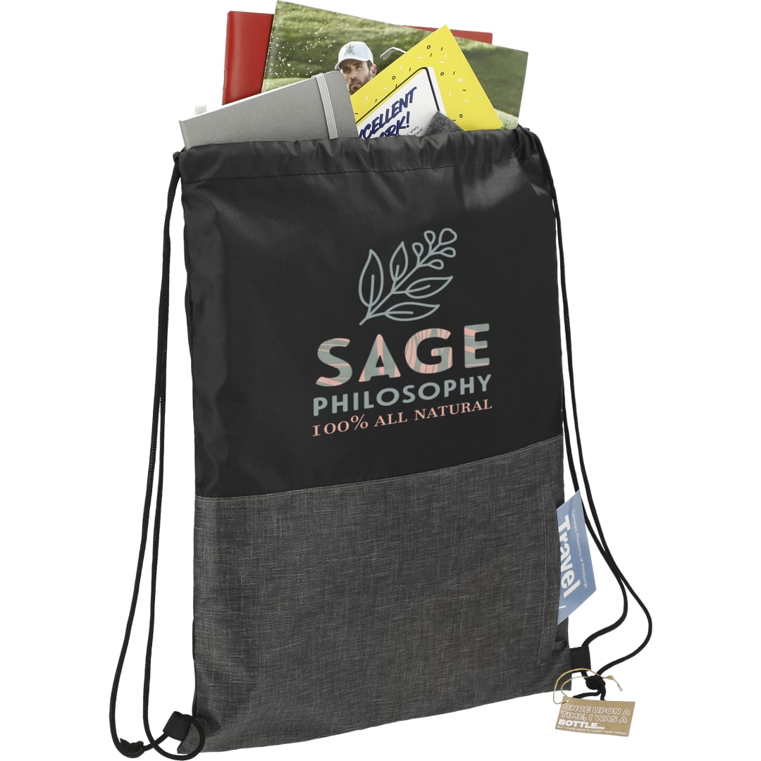 Ash Zippered Recycled Drawstring Bag - 3005-41 Black