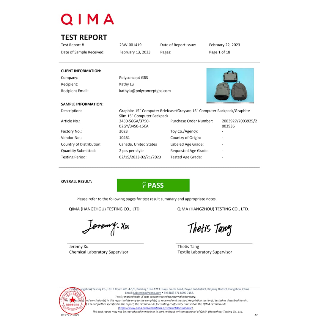 Graphite Slim 15" Computer Backpack - 3450-15 Gray