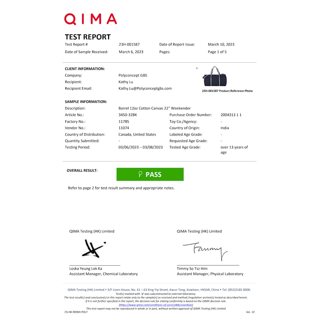 Barrel 12oz Cotton Canvas 22" Weekender - 3450-32 Black