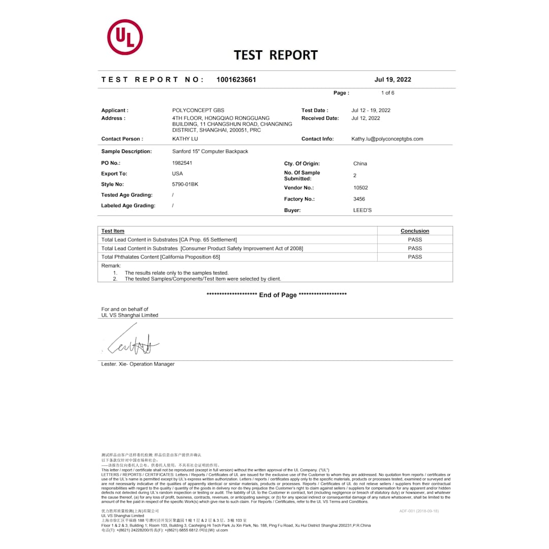 Sanford 15&quot; Computer Backpack - 5790-01 Black