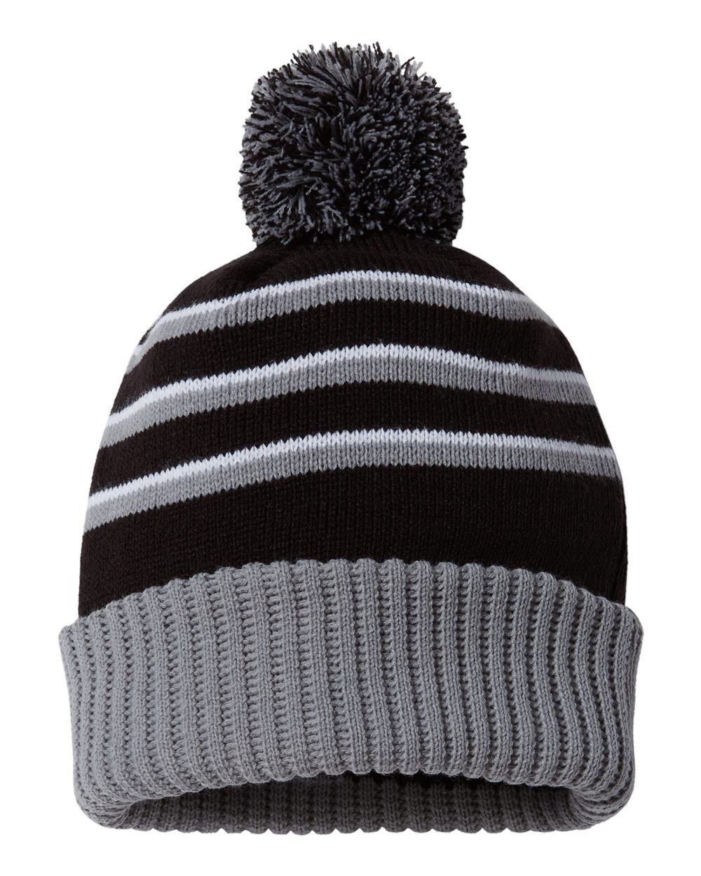 Richardson Pom Cuffed Beanie - 134 Black- Grey- White