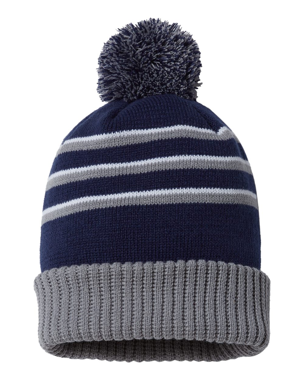 Richardson Pom Cuffed Beanie - 134 Navy- Grey- White