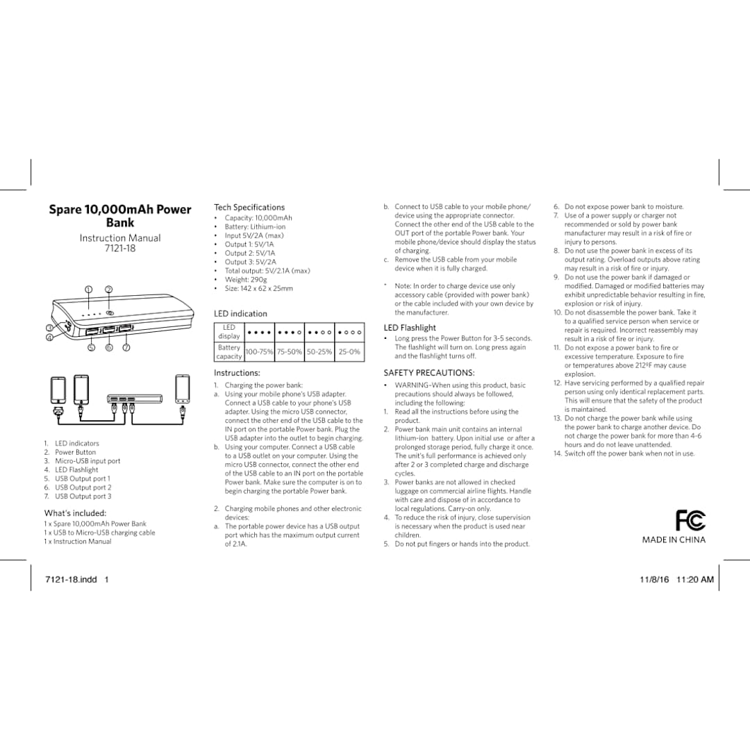 Spare 10000 mAh Power Bank - 7121-18 White