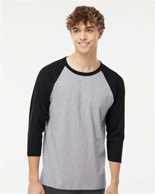M&O Raglan Three-Quarter Sleeve Baseball T-Shirt - 5540 Sport Grey- Black