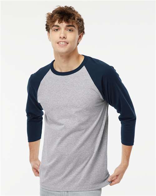 M&O Raglan Three-Quarter Sleeve Baseball T-Shirt - 5540 Sport Grey- Navy