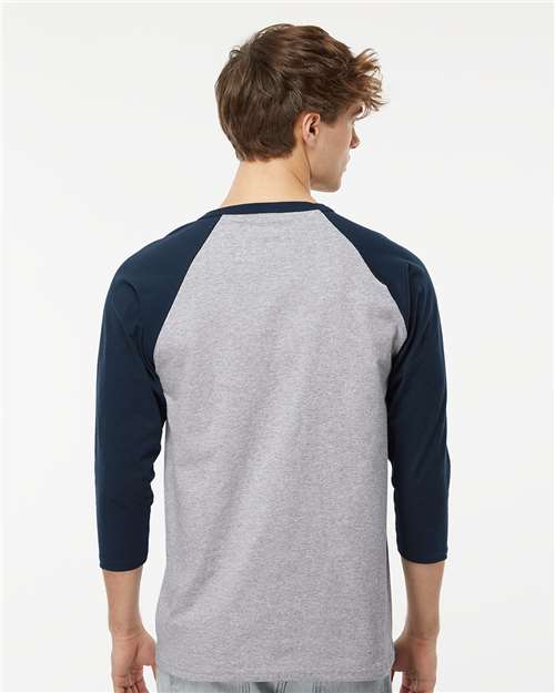 M&O Raglan Three-Quarter Sleeve Baseball T-Shirt - 5540 Sport Grey- Navy