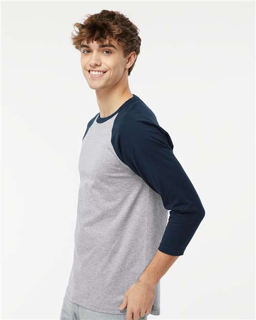 M&O Raglan Three-Quarter Sleeve Baseball T-Shirt - 5540 Sport Grey- Navy