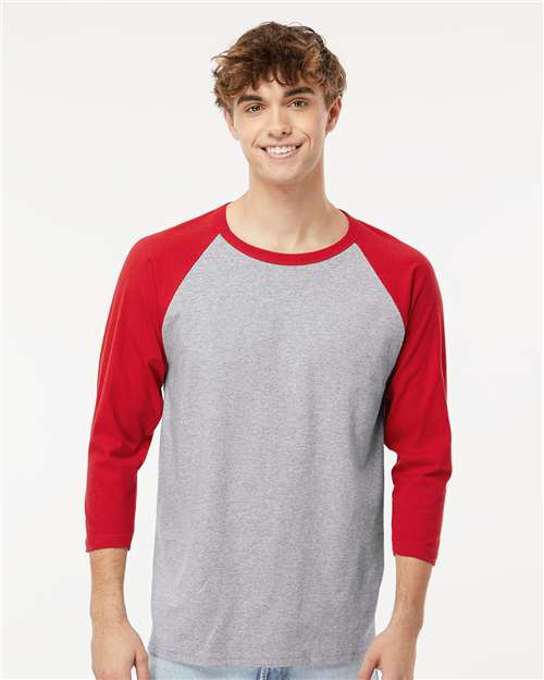 M&O Raglan Three-Quarter Sleeve Baseball T-Shirt - 5540 Sport Grey- Red