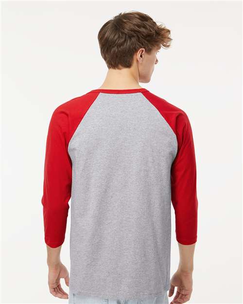 M&O Raglan Three-Quarter Sleeve Baseball T-Shirt - 5540 Sport Grey- Red
