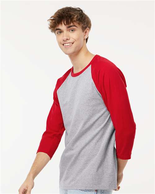 M&O Raglan Three-Quarter Sleeve Baseball T-Shirt - 5540 Sport Grey- Red