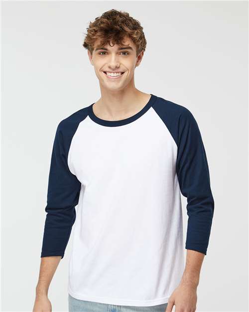 M&O Raglan Three-Quarter Sleeve Baseball T-Shirt - 5540 White- Navy