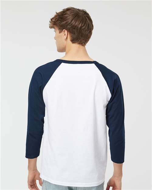 M&O Raglan Three-Quarter Sleeve Baseball T-Shirt - 5540 White- Navy