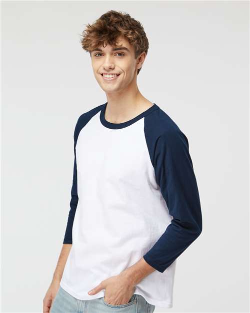 M&O Raglan Three-Quarter Sleeve Baseball T-Shirt - 5540 White- Navy