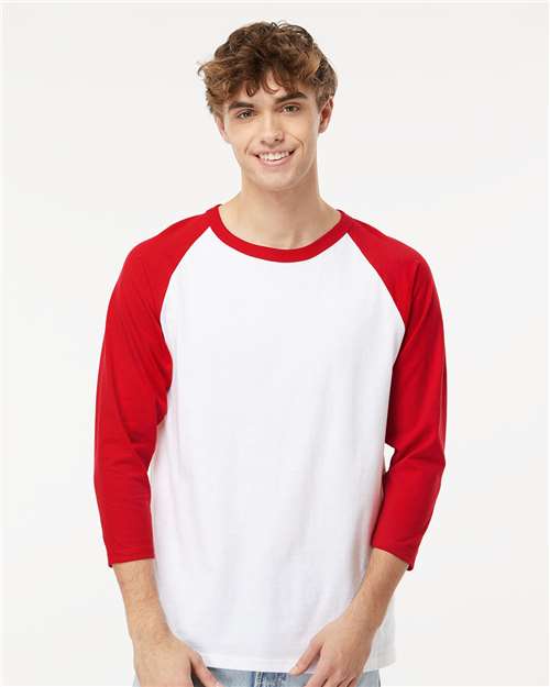 M&O Raglan Three-Quarter Sleeve Baseball T-Shirt - 5540 White- Red