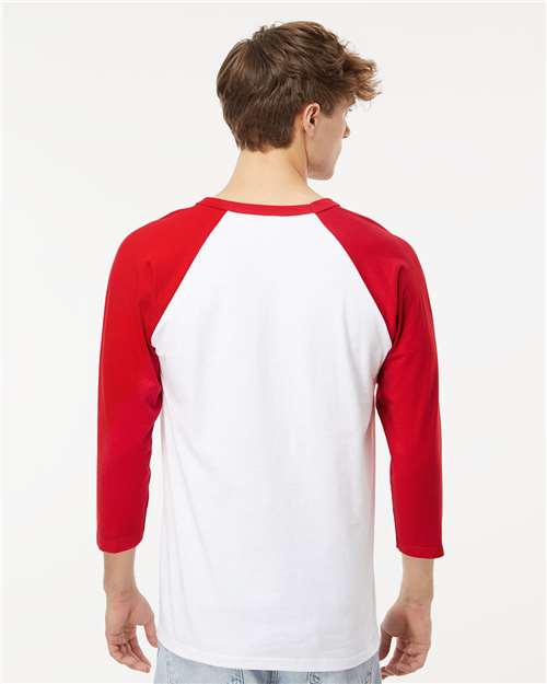 M&O Raglan Three-Quarter Sleeve Baseball T-Shirt - 5540 White- Red