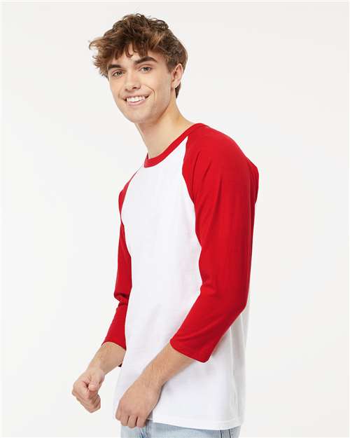 M&O Raglan Three-Quarter Sleeve Baseball T-Shirt - 5540 White- Red