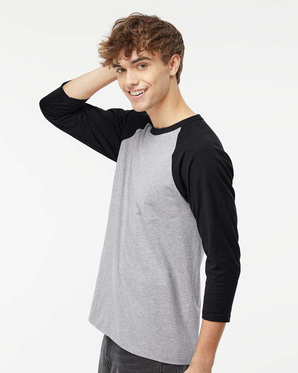 M&O Raglan Three-Quarter Sleeve Baseball T-Shirt - 5540 Sport Grey- Black
