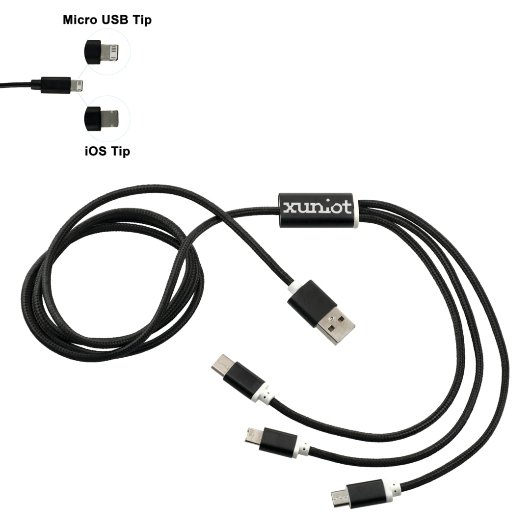 Realm 3-in-1 Long Charging Cable - 7141-68 Black