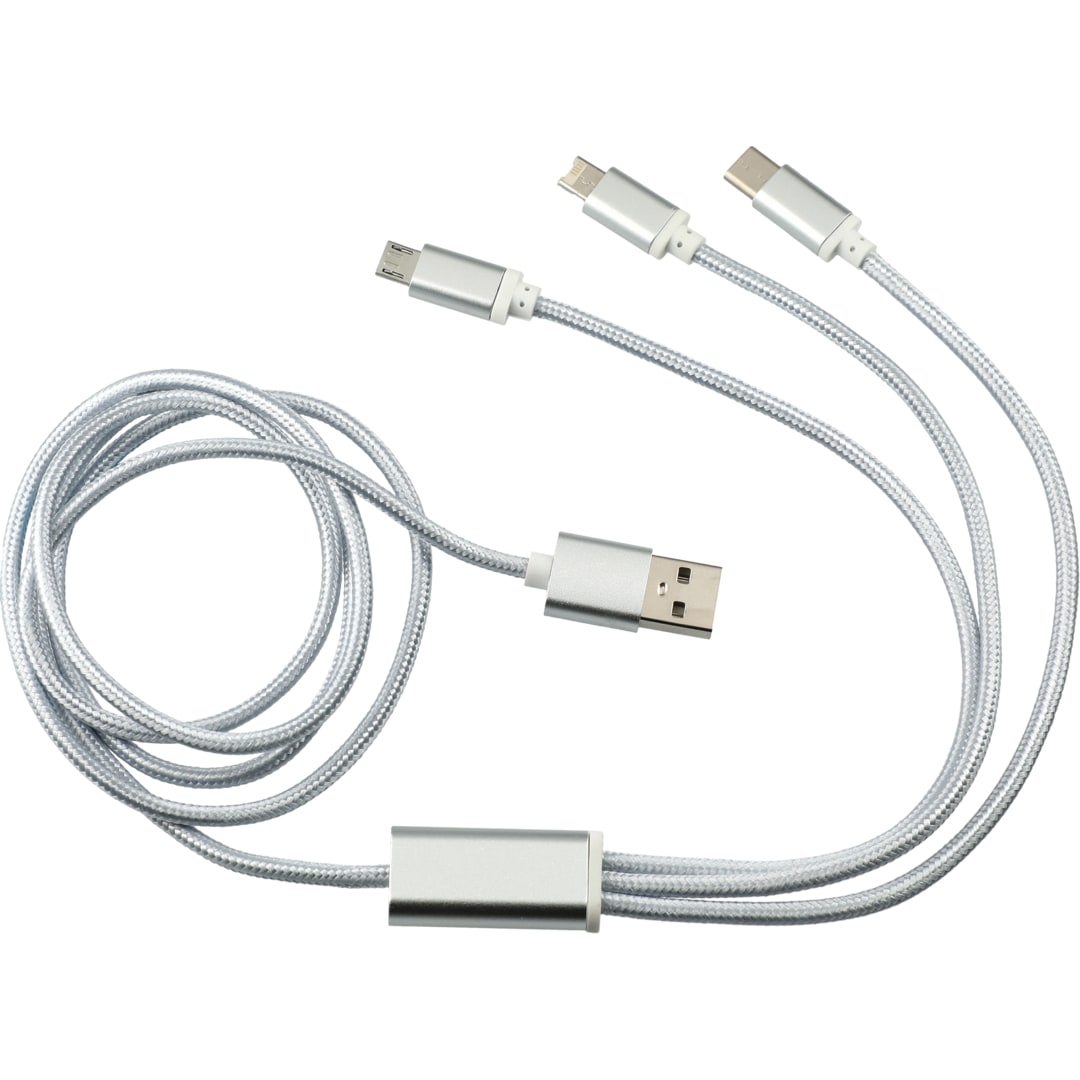 Realm 3-in-1 Long Charging Cable - 7141-68 Silver