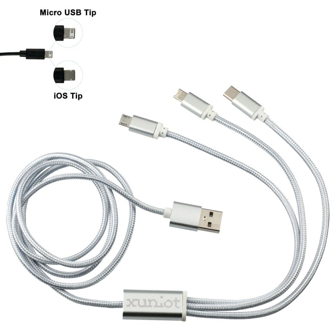 Realm 3-in-1 Long Charging Cable - 7141-68 Silver