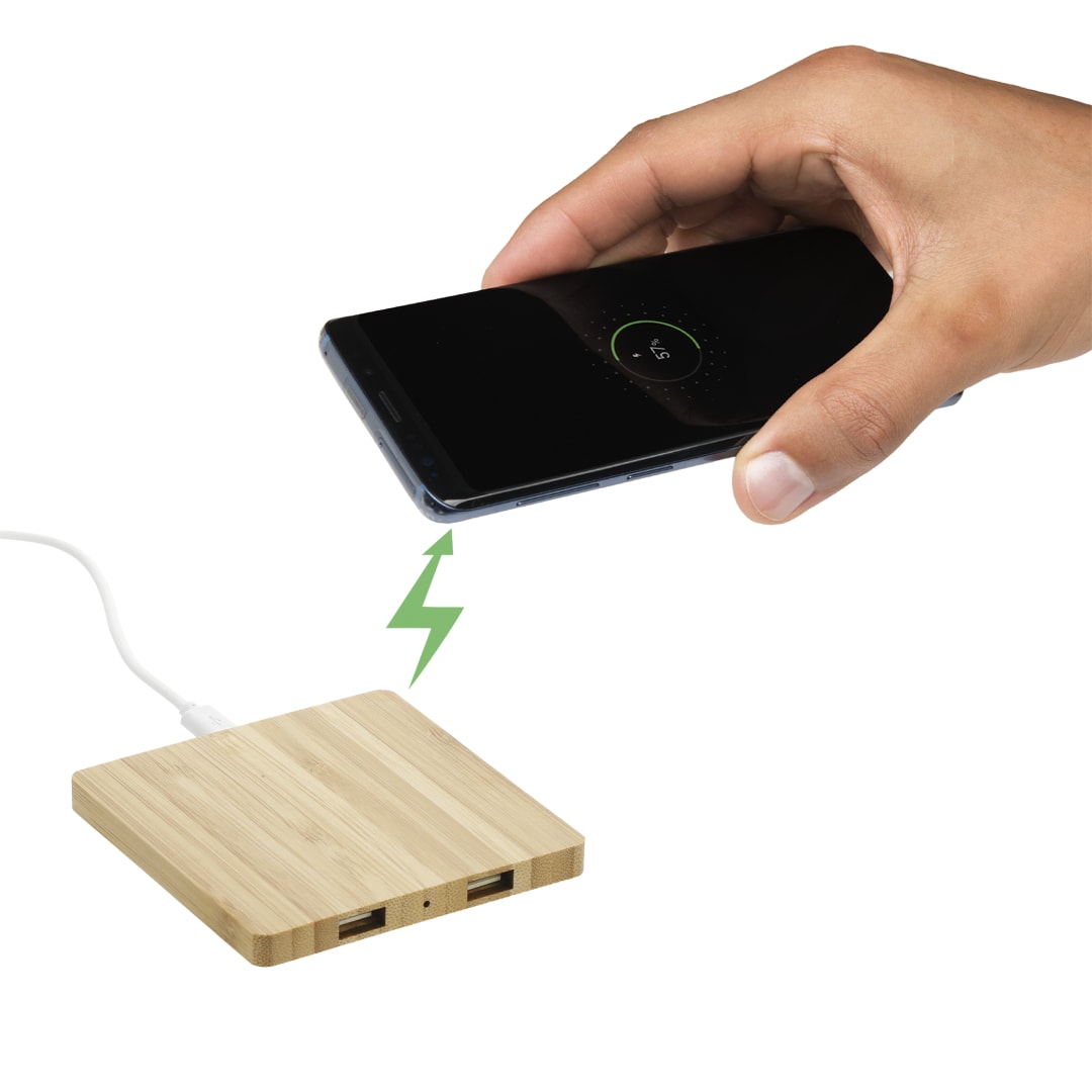 FSC&#174; 100% Bamboo Wireless Charge Pad w/Dual Output - 7143-06 Natural