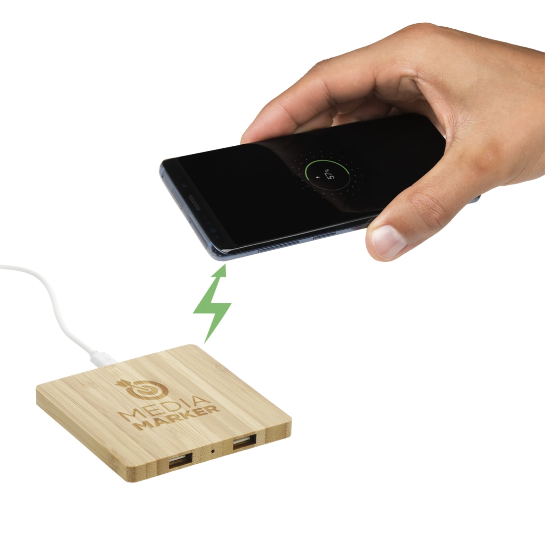 FSC&#174; 100% Bamboo Wireless Charge Pad w/Dual Output - 7143-06 Natural