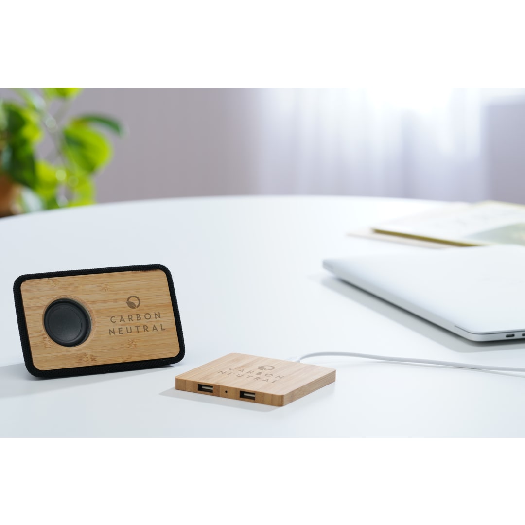 FSC&#174; 100% Bamboo Wireless Charge Pad w/Dual Output - 7143-06 Natural