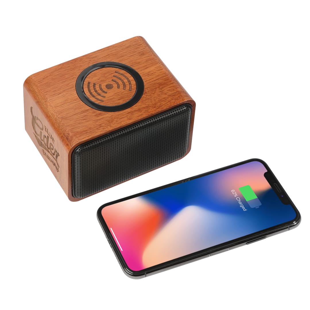 Wood Bluetooth Speaker with Wireless Charging Pad - 7197-05 Brown